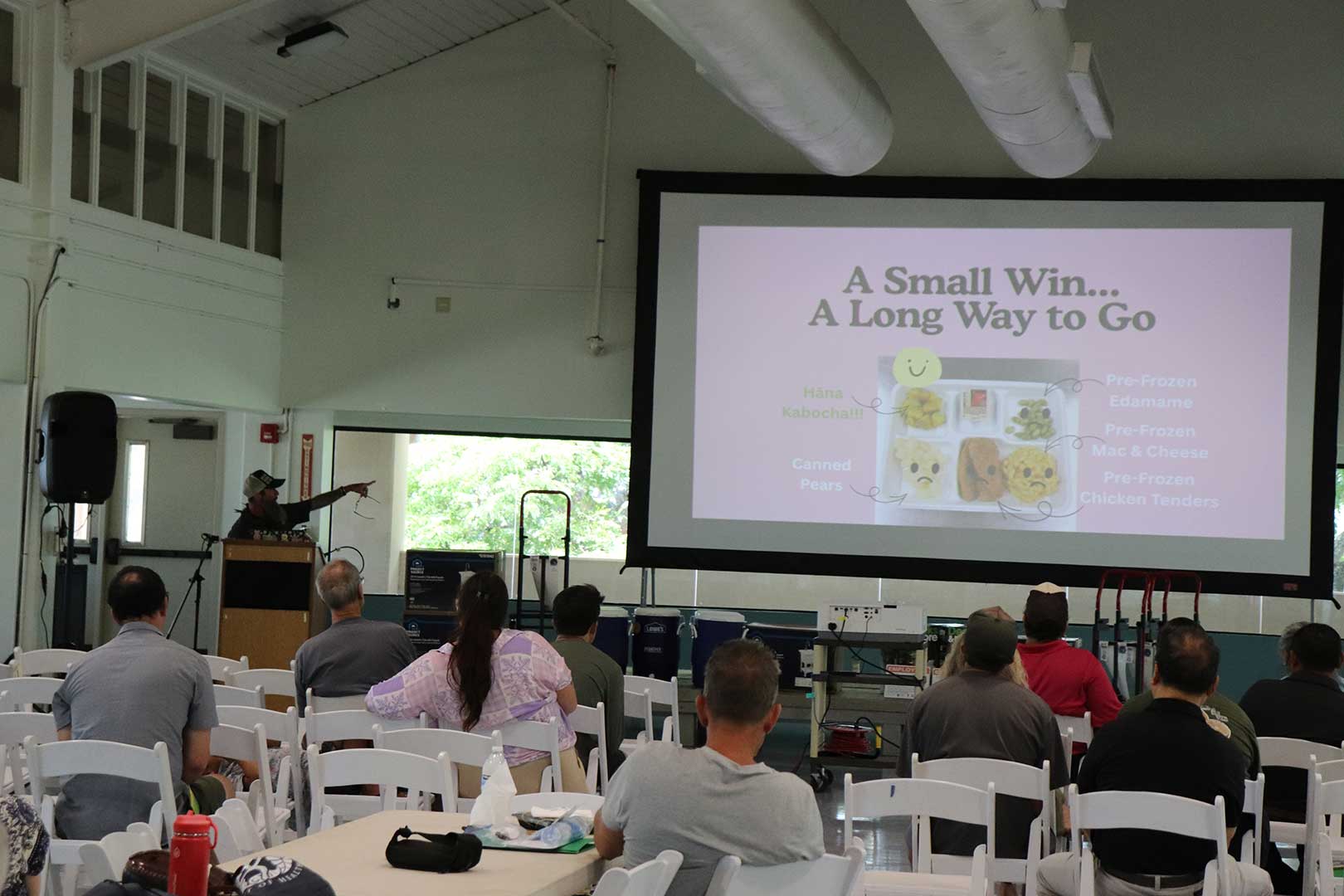 Maui Food Safety Summit held May 2026, with attendees viewing a farm food safety presentation hosted through North Shore EVP’s partnership with the UHM-CTAHR Farm Food Safety Program.
