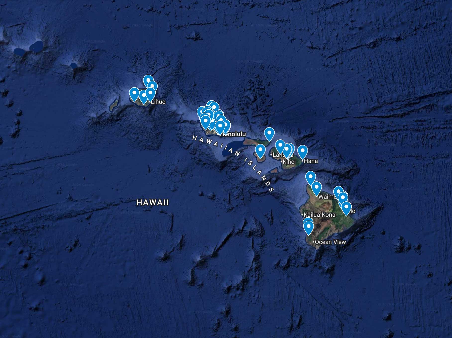 Map showing GroupGAP participating farms in Hawaii. 